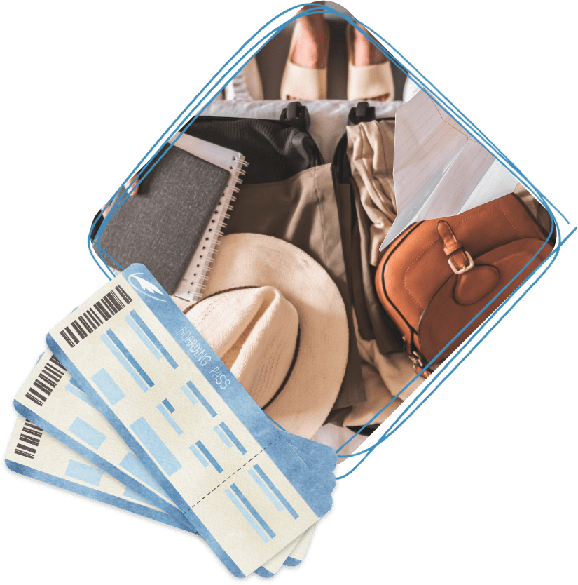 Une personne organisant sa valise avec des billets d'avion